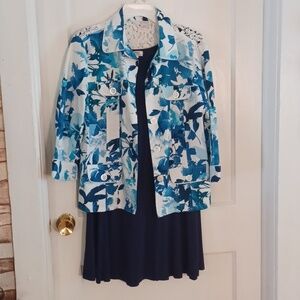 Erin London jacket and Piko knit dress women's size small blue and white